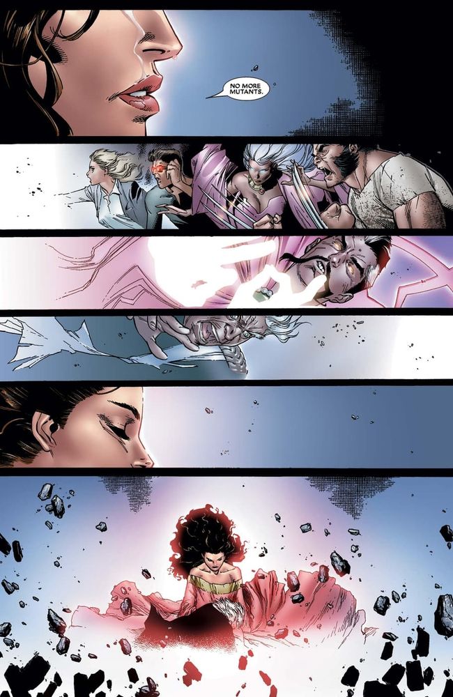 The "No more mutants" page from House of M #7