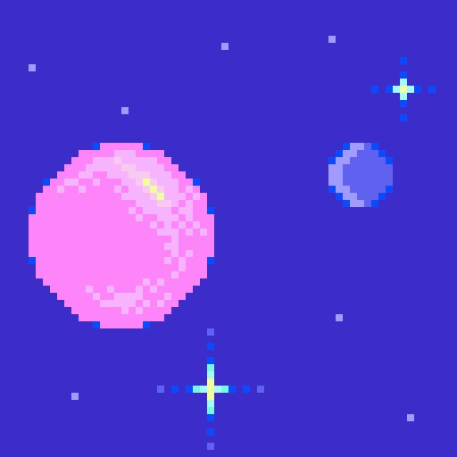 a spacey scene with a planet, moon, and stars