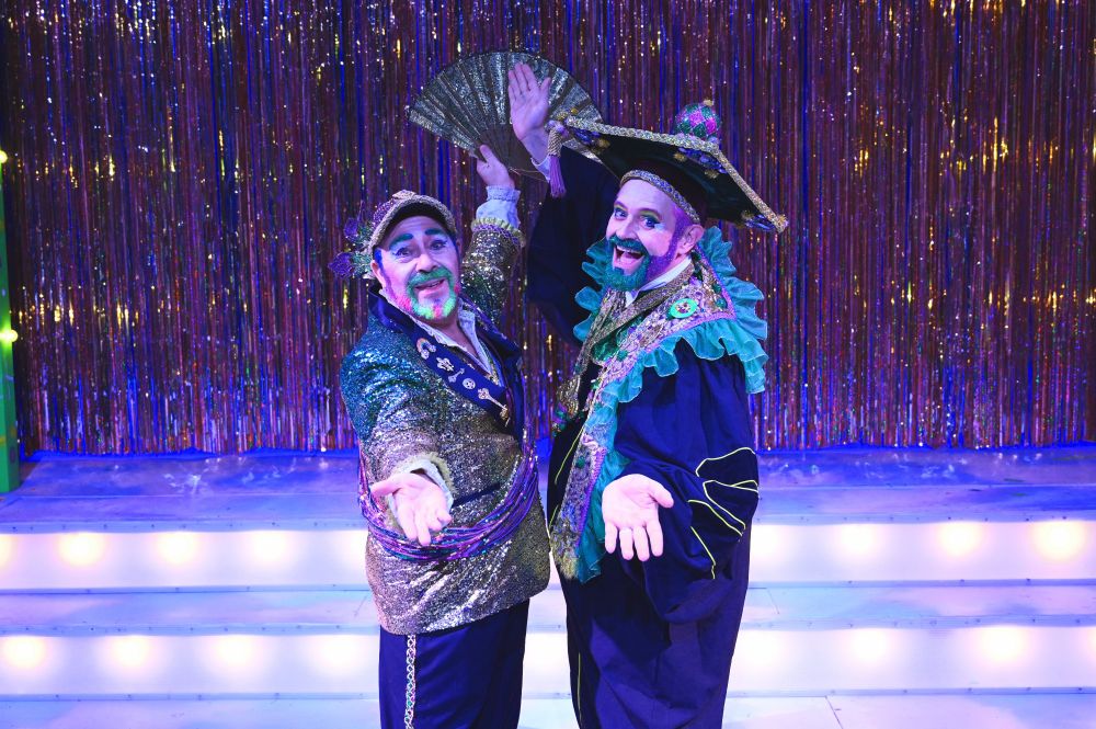 Grand Marshal Marty Graw and Professor Carl Nivale, on the set of "The Professor Carl Nivale Show featuring Grand Marshal Marty Graw" at Rivertown Theaters for the Performing Arts.