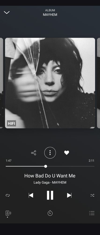 Screenshot of my streaming app playing a song from the latest Lady Gaga album.