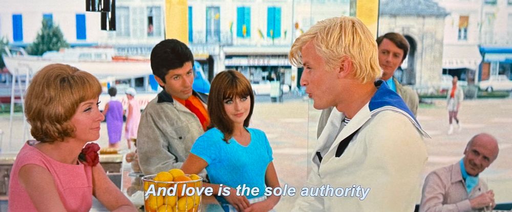 In fish tank fish shop run by DD and others such as West Side Bernardo George Chakiris fan out around Maxence who seeks his perfect ideal femme. Pastels on walls windows and clothes. Glorious  

Demy Young Girls of Rochefort