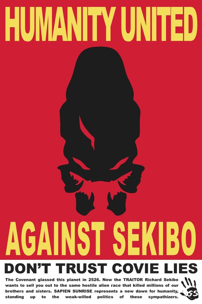 Minimalist Elite skull and the words "Against Sekibo - Don't Trust Covie Lies".