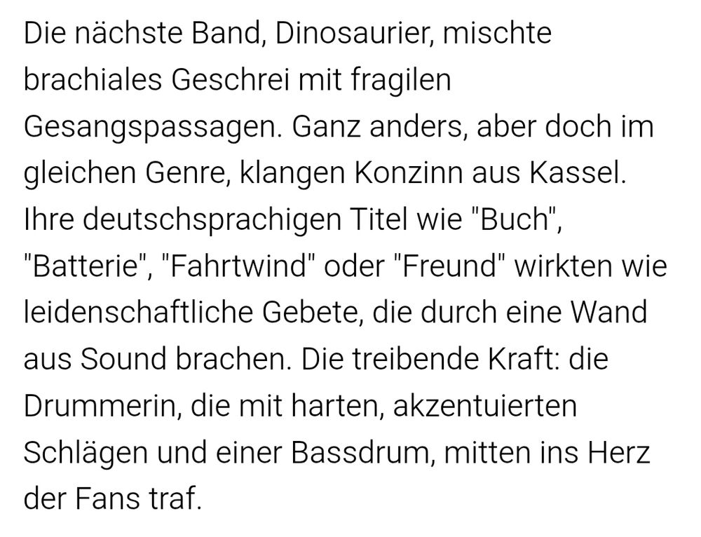Ein Zeitungsabschnitt über ein Konzert meiner Band Konzinn, in dem ich sehr gelobt werde 