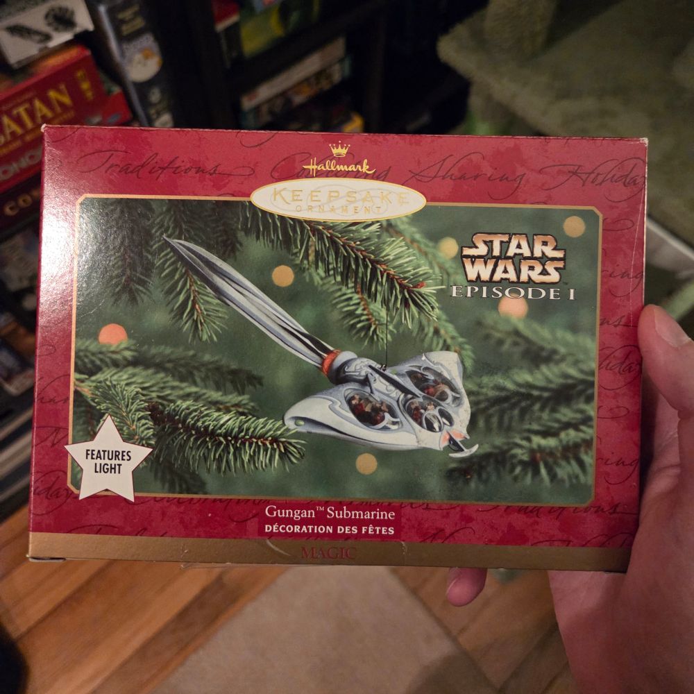 A box of the Hallmark Episode 1 Gungan Bongo submarine ornament