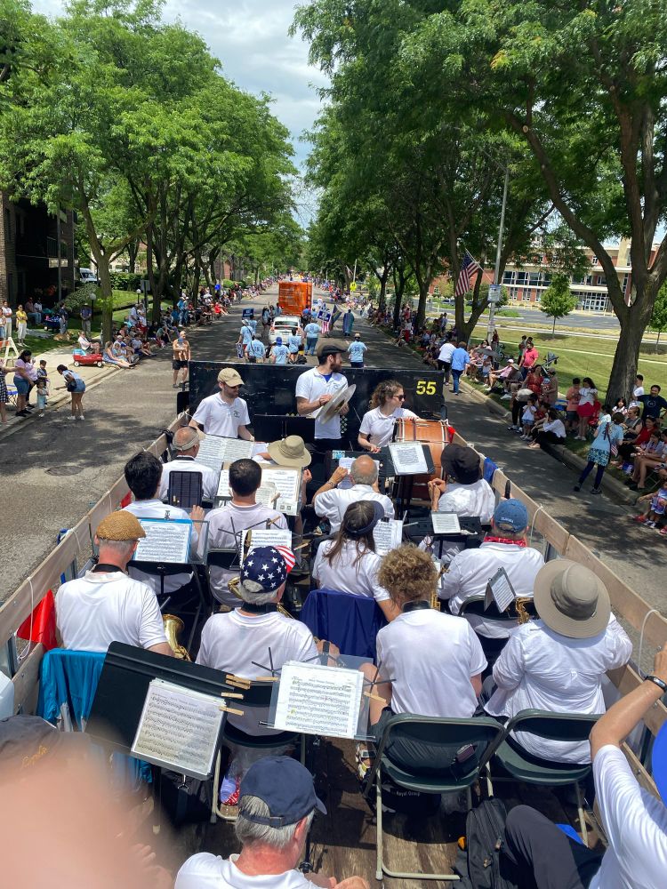 Scene from parade truck with band