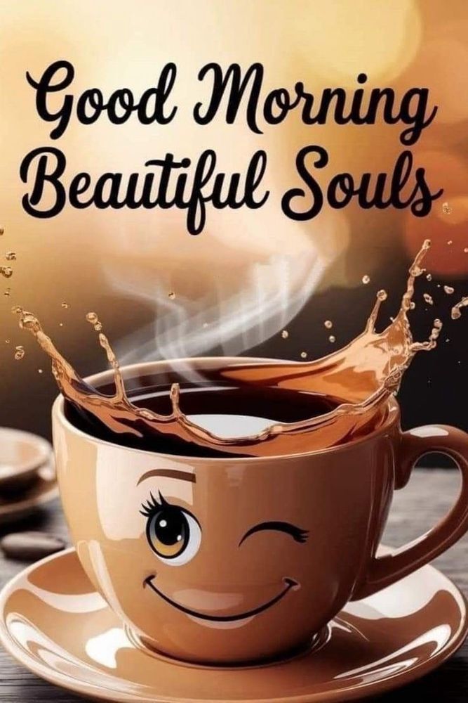 Coffee cup, text “Good morning beautiful souls”