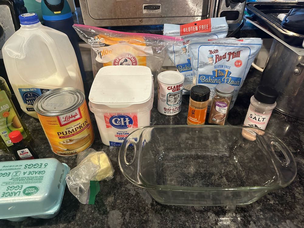 Photo of ingredients for gluten free pumpkin bread.