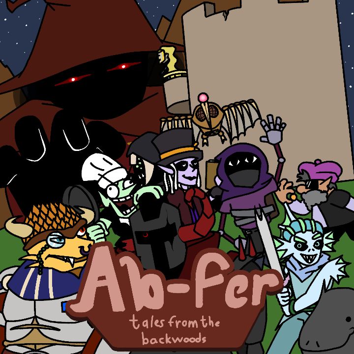 from top left to bottom right: Krahenbul (Fars) peering over the rest of the party, the Queen standing in a perch in a castle, Songbird hovering in place, Shuck Muddler (@carismant) hanging off of Divita the Immortal's helmet (also @carismant), Malroy (@deltavexator) and Villa Von Song (@veynaughti) standing side by side, Lyndro Lynthorne (me!) reaching for the stars, Sycor A. Teras (@chelunderscore) pinching some pennies, Emikhana Etelvina (@rabsomg) looking fiercely at the rest of the party, Armyn Silyk (@dr8ones) brandishing his sword in confidence, and Jonathan the dragon being aloof.