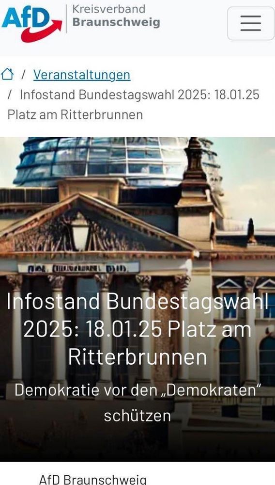 Das Bild zeigt das Sharepic der AfD mit dem sie für ihren Infotisch werben. 
