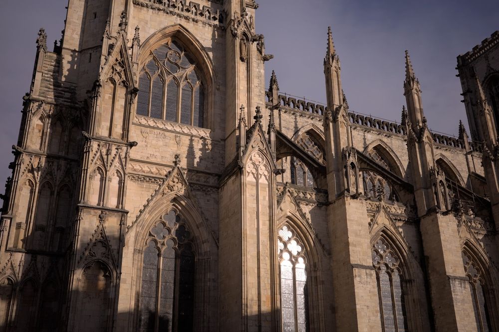 A close view of a gothic-style church in York