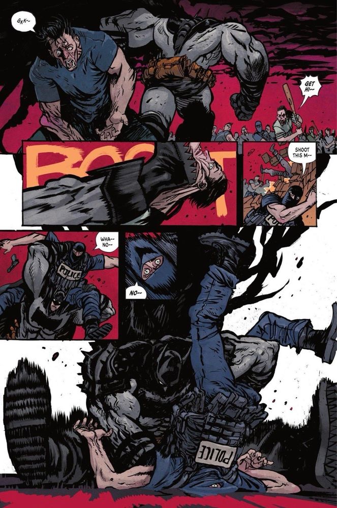 a page from absolute batman which shows batman hitting a specialized sort of wrestling move called a sword me winged angel (it’s like a specialized power bomb or something, idk)