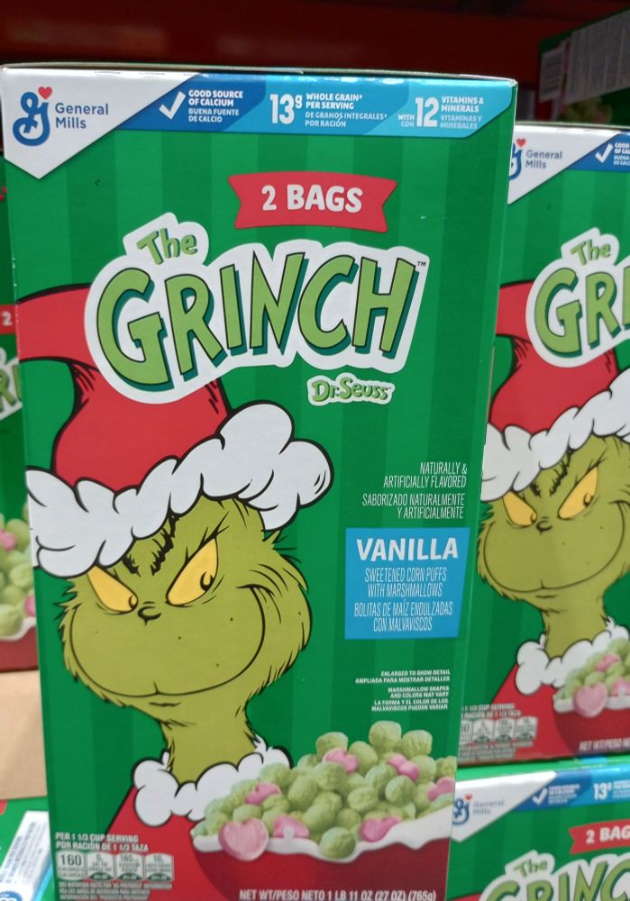 the Grinch by Dr Seuss cereal box