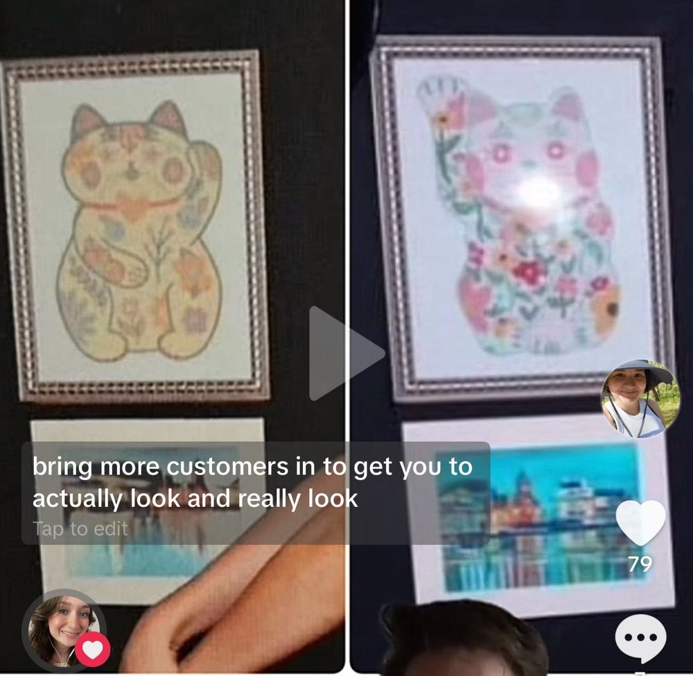 Side by side of the cleaning cart where the left has a lucky cat holding up its left pose and the right side is holding up its right aw