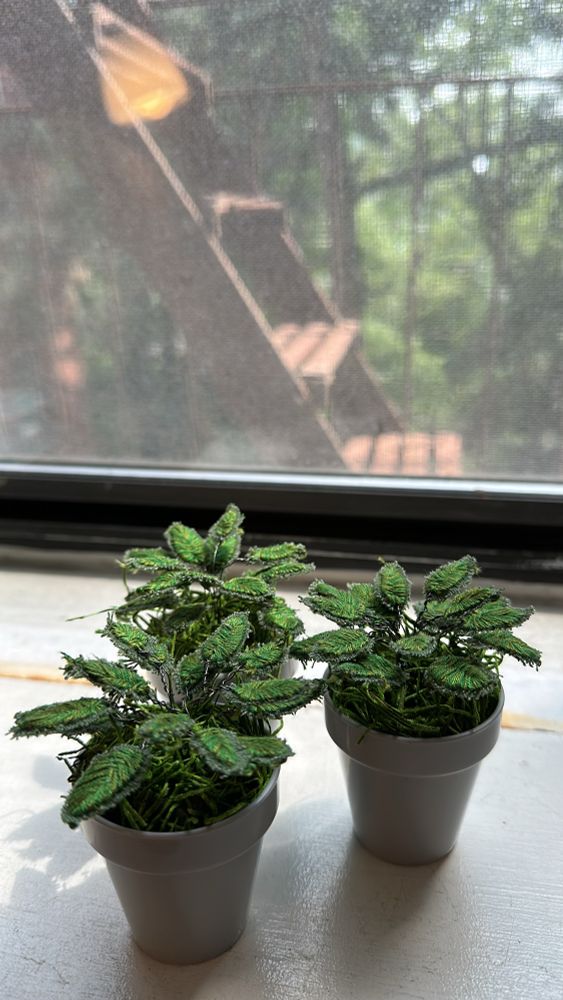 Embroidered plants I made! Green and you can’t kill them 