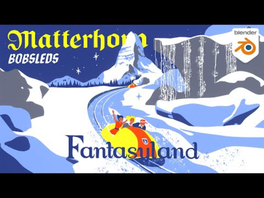 2D/3D Disneyland Matterhorn Bobsleds Poster in Blender with Grease Pencil
