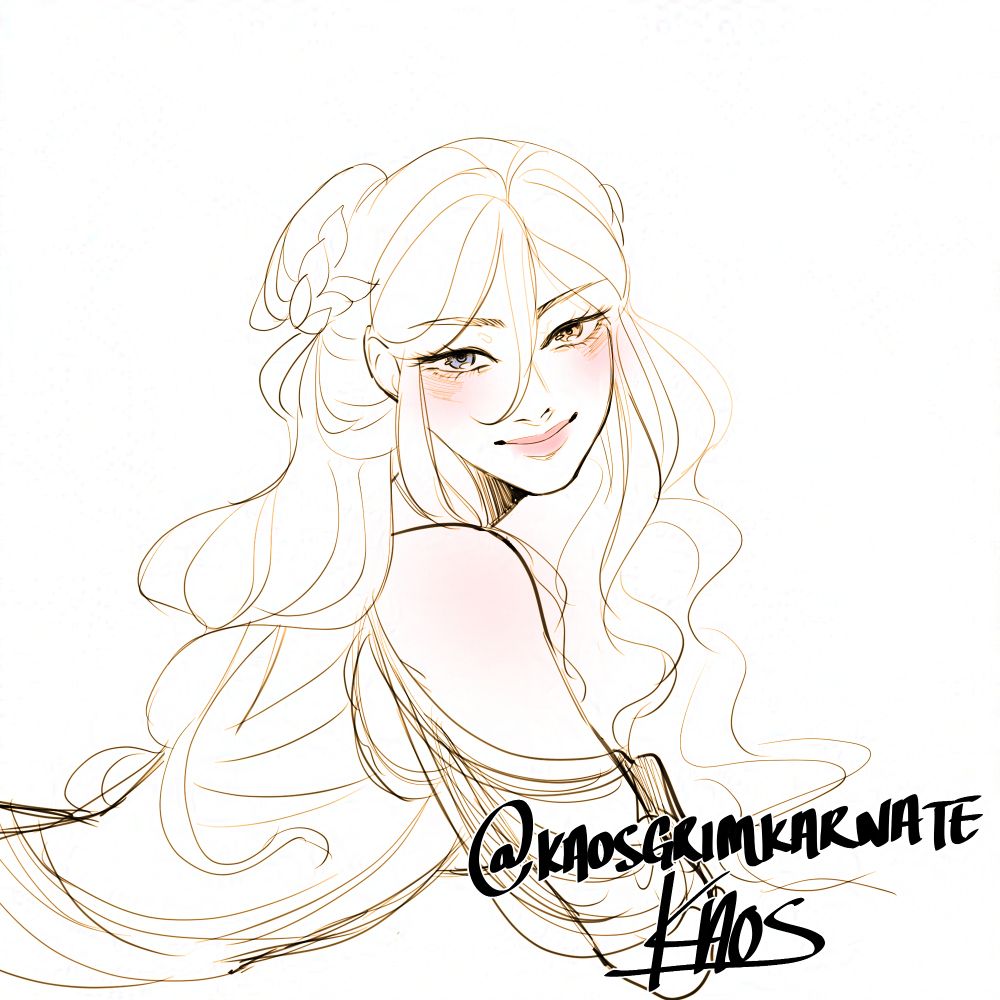 A woman with long, wavy hair looks at the viewer with a soft expression.