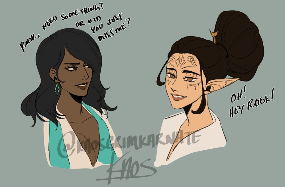 Fanart of Neve and Bellara from Dragon Age: The Veilguard