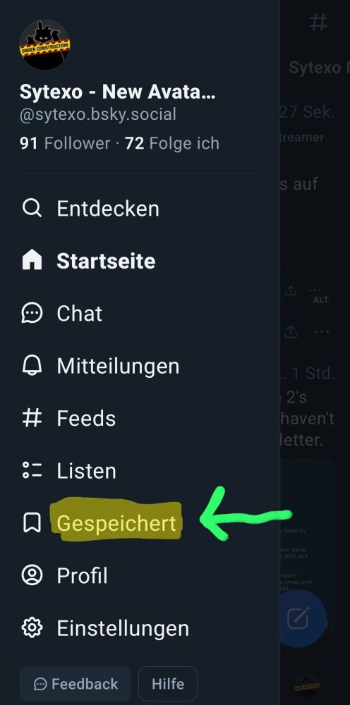 Ein Bild welches auf das neue Feature der Booksmarks hinweist, bei welchen man wenn man auf das Hamburger Menü oder den 3 Strichen oben Links in der App drückt, unter "Gespeichert" seine gespeicherten Posts findet.

So muss man nicht mehr extra Feeds nutzen die ein Emoji als Reaktion benötigen.

Cooles Feature oder? Lass mich gerne wissen wie du es findest unter dem Post.
