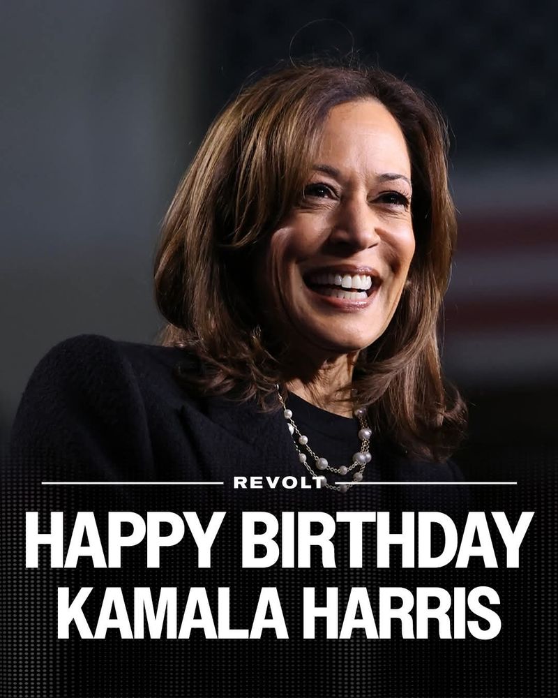 Picture of former Vice President Kamala Harris with Happy Birthday in words.