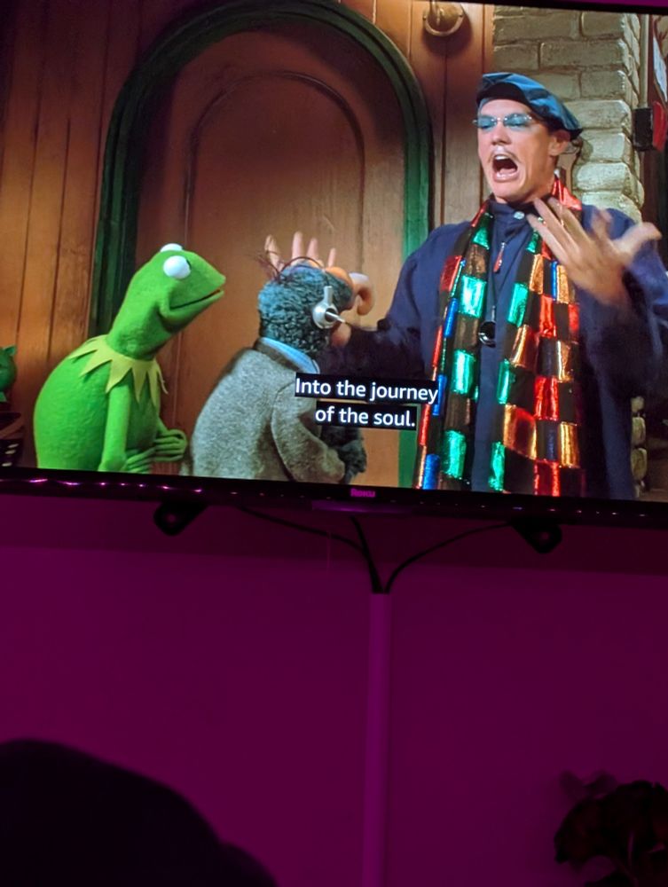 Matthew Lillard, Kermit the Frog, and Gonzo the space turkey are chilling 
