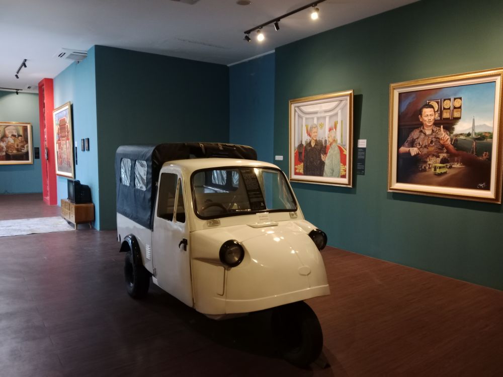 A life-size replica of a bemo, a type of a three-wheeled vehicle with separate compartments for the driver and passengers. They were no longer used as a mode of public transportation since the 1990's.