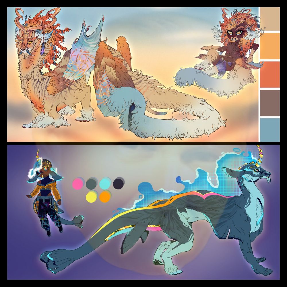 Sold adopts of a long/eastern dragon tiger inspired by various sunset-adjacent colours, and a cyberpunk seal drake, with tech-y water as an additional element.
BOTH DESIGNS HAVE BEEN SOLD, DO NOT USE.
.
JP2 is used as a watermark at 15% opacity