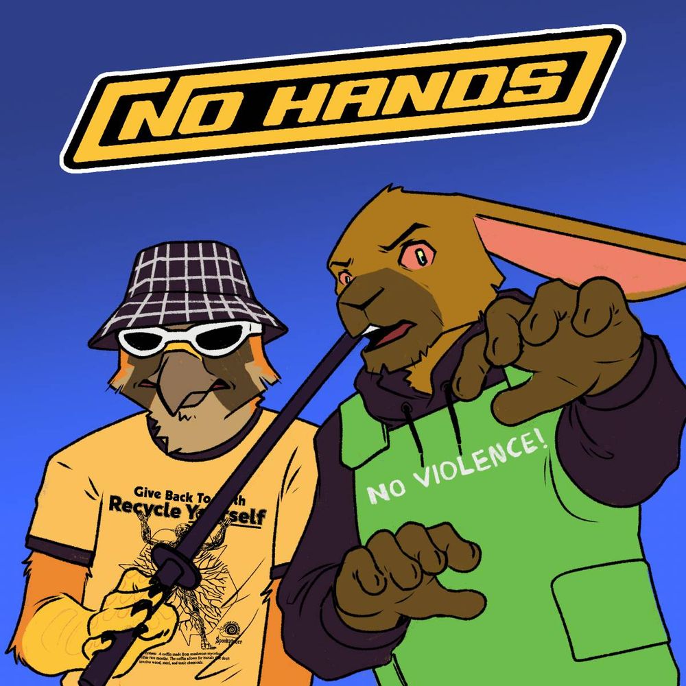 Joe and Billy from Dawntide, recreating the album cover of No Hands by Joey Valance & Brae