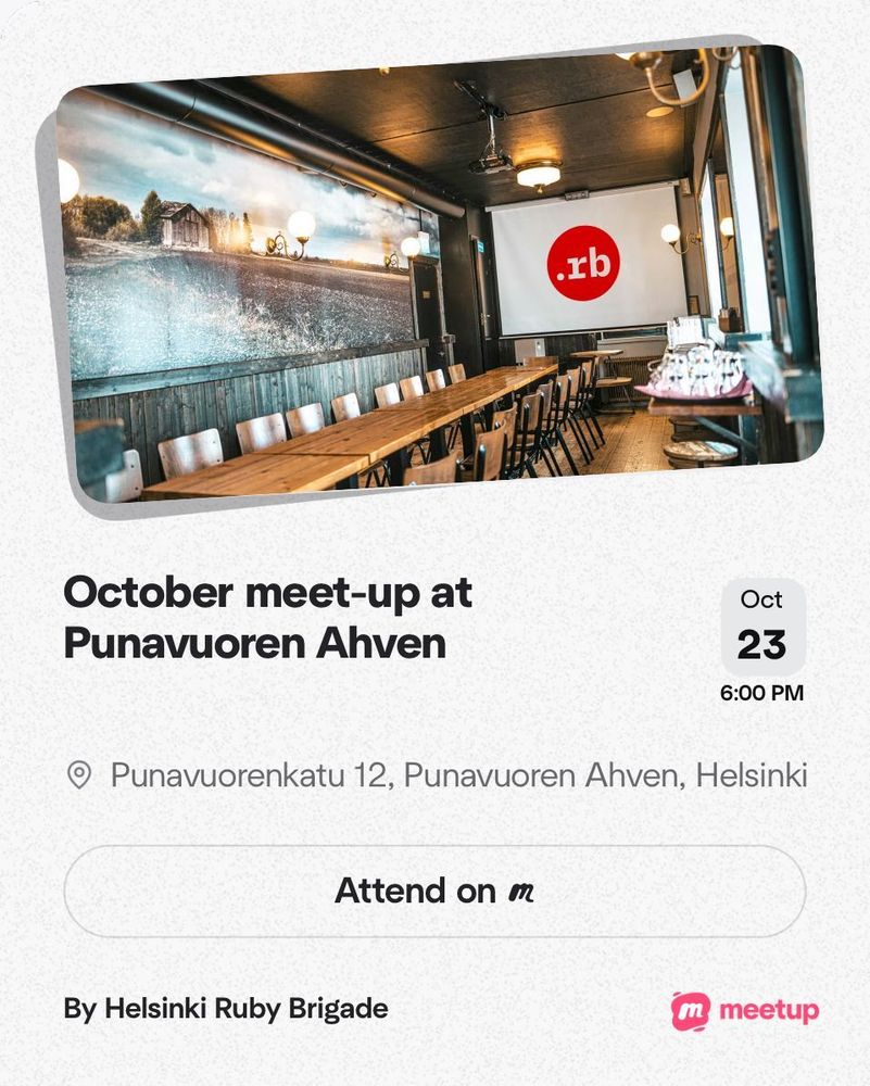 October meet-up at Punavuoren Ahven. RSVP on meet-up.com.