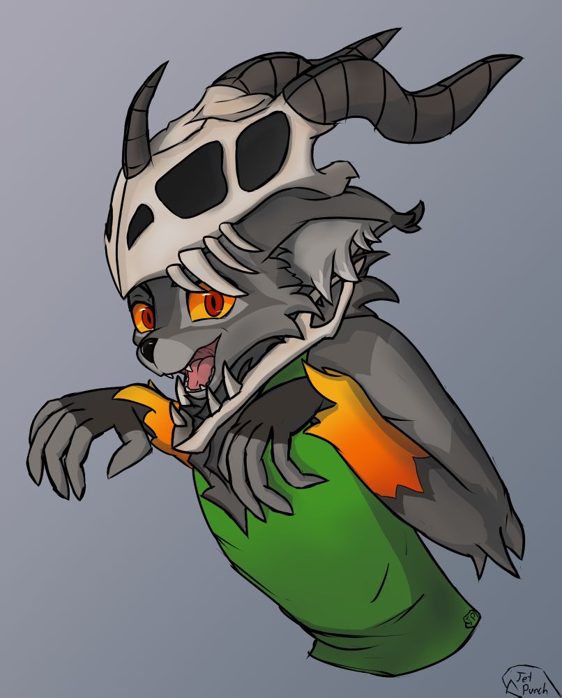 Anthro cat with a skull hat on holding arms up with fingers splayed like claws.