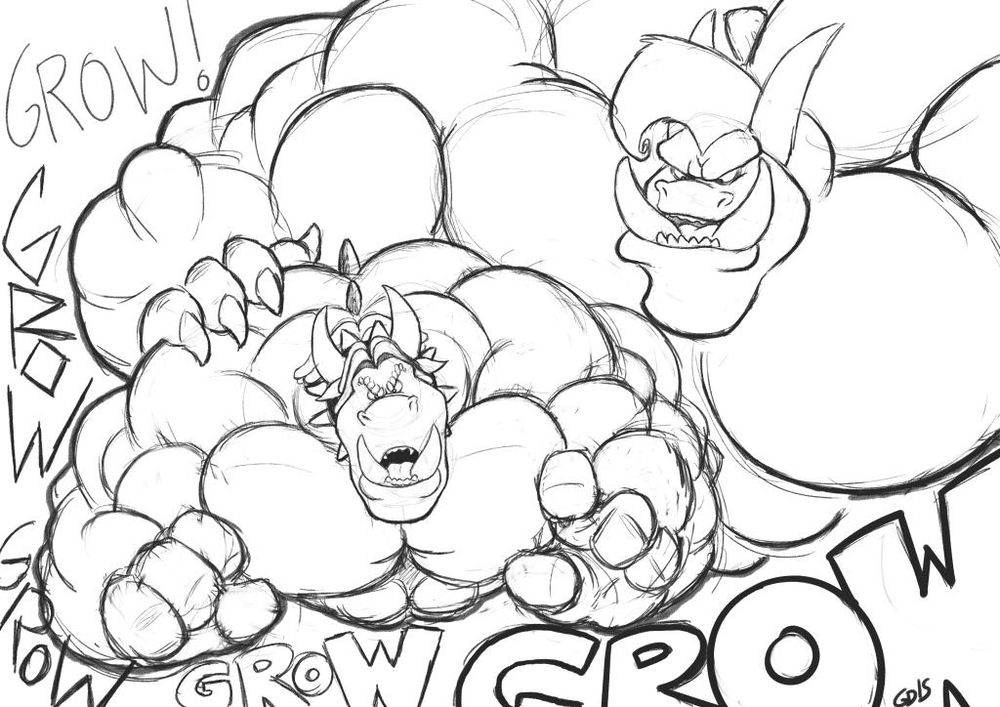 Seagoon in his huge hulking brute form roaring at the viewer, just shouting "GROW!" over and over. Another hulking monster, Gelty Drake, similar-looking with tusks and a big pompador hairdo, has his claw on Seagoon's shoulder, acting like a mentor.