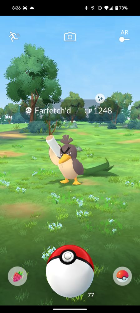 A Shiny Galarian Farfetch'd in Pokemon Go!