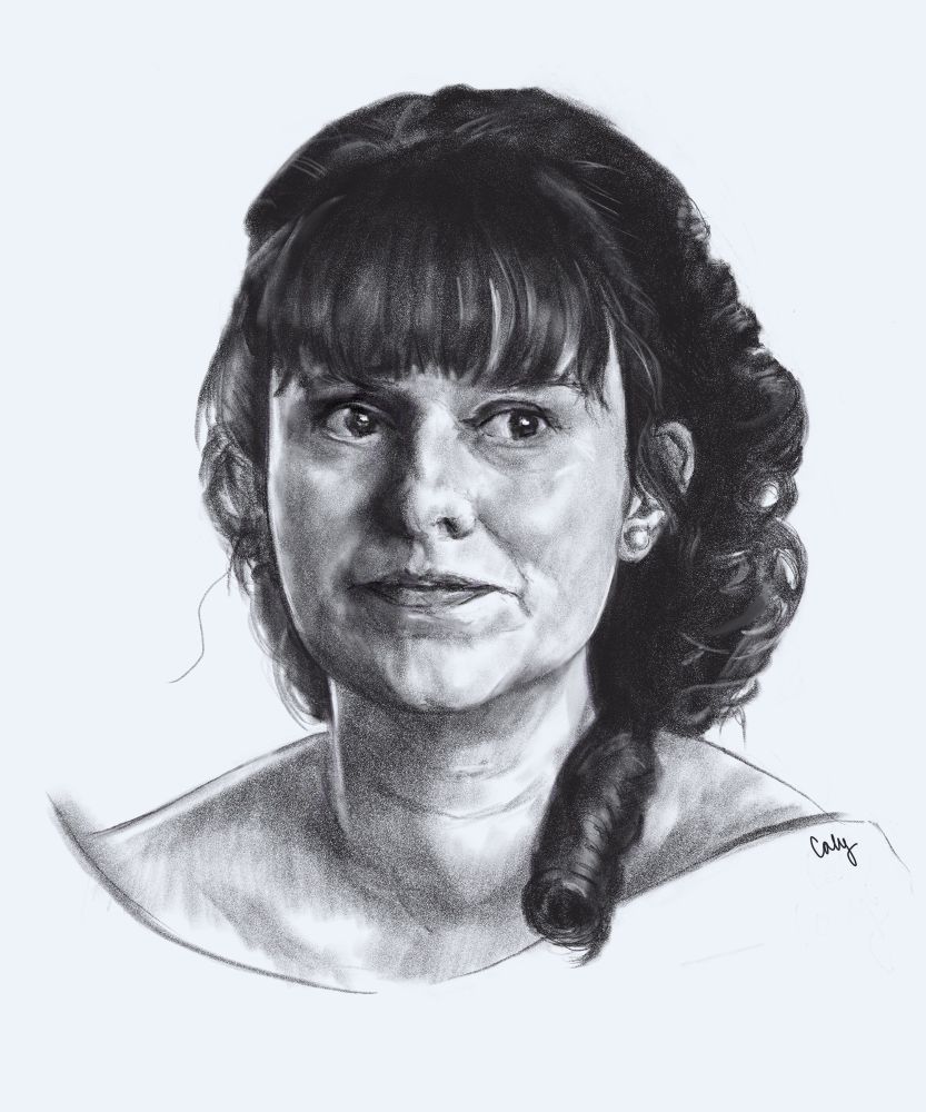 A portrait of Mary from Our Flag Means Death, drawn in digital pencil. She is visible from the shoulders up and is looking off to the viewer's right with a quizzical expression