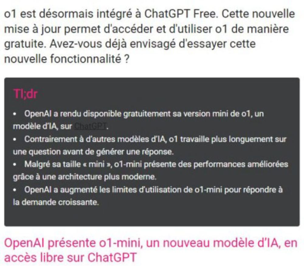 servicesmobiles - OpenAI présente o1-mini, un nouveau modèle d’IA, en accès libre sur ChatGPT