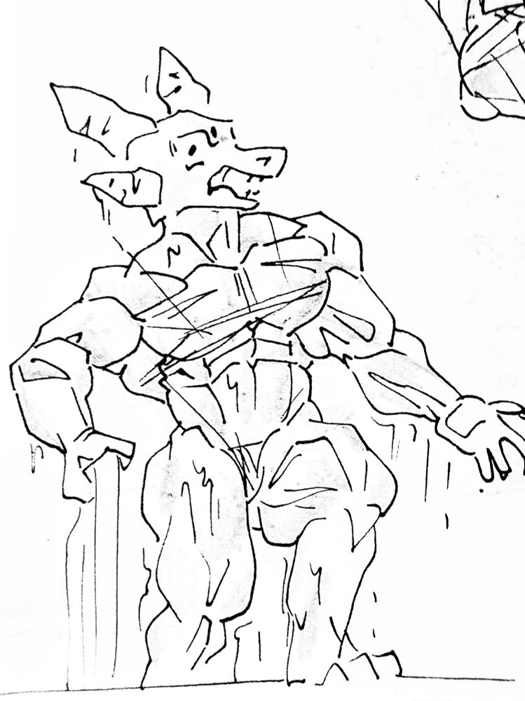 Reptile-like girl who is now thrice as muscular stepping out of the pool. She is madly ranting at someone 