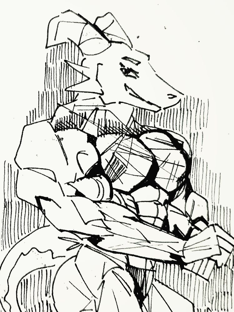 Flexing thickly muscled anthro lizard lady smirking