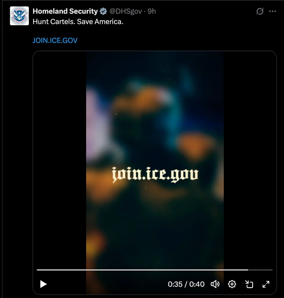 Video reading "join.ice.gov" in a font looking like Fraktur font