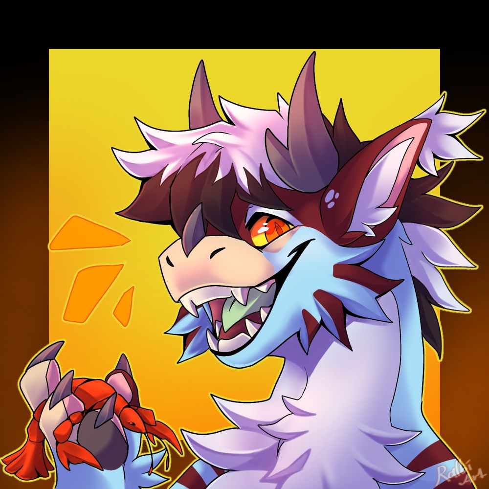 Digital Headshot drawing of a furry Holding a Lobster 👍