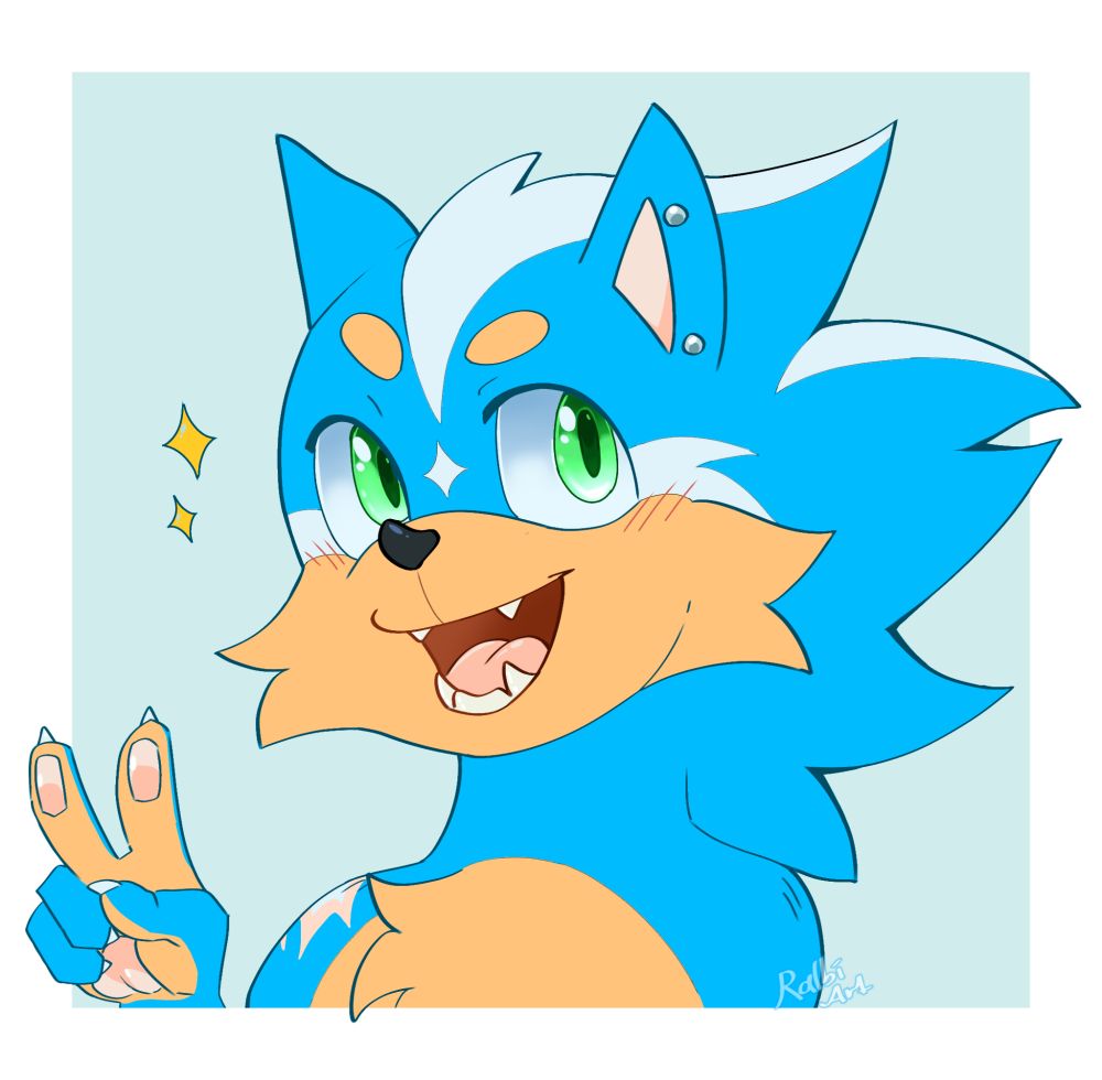 Digital drawing of a blue sonic/ hedgehog oc :D