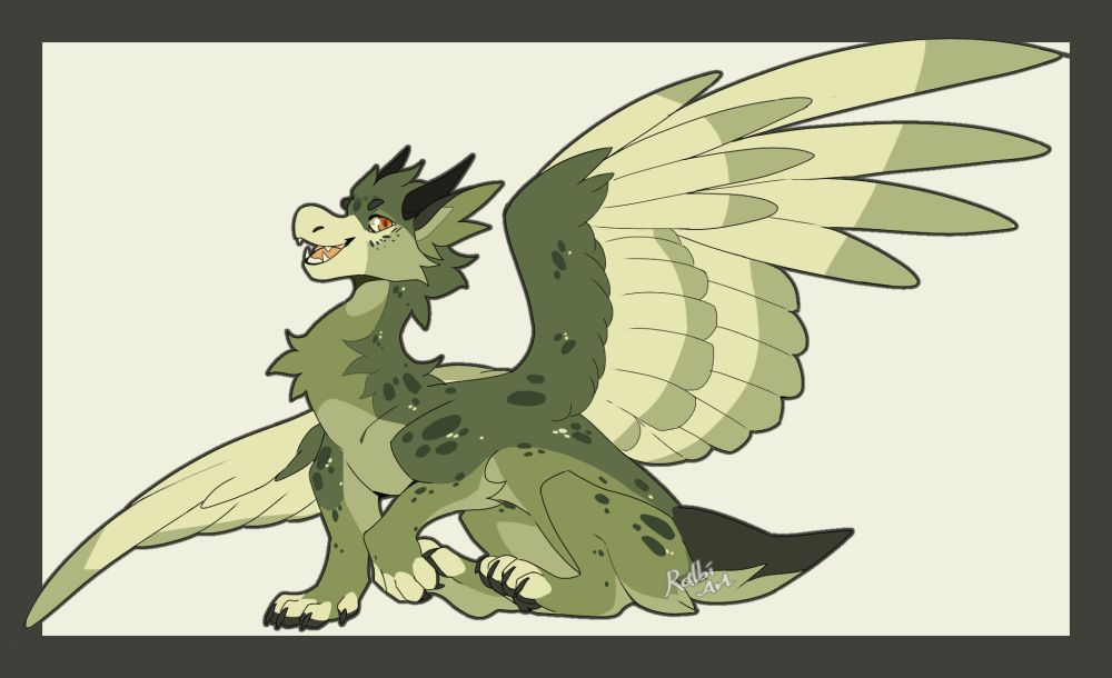 Green fluffy Dragon with featherwings :)