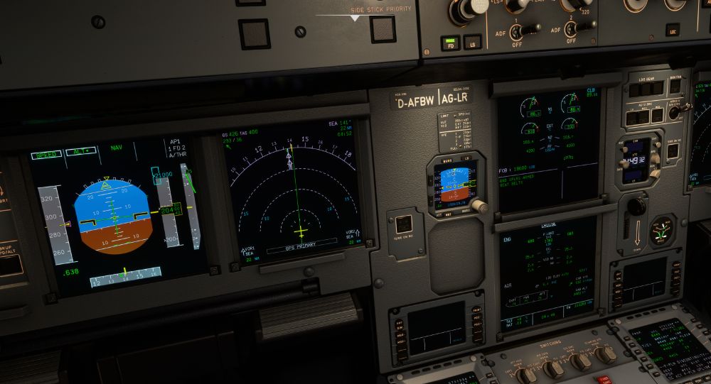 Airbus A320 cockpit instruments in Flight Simulator 2020