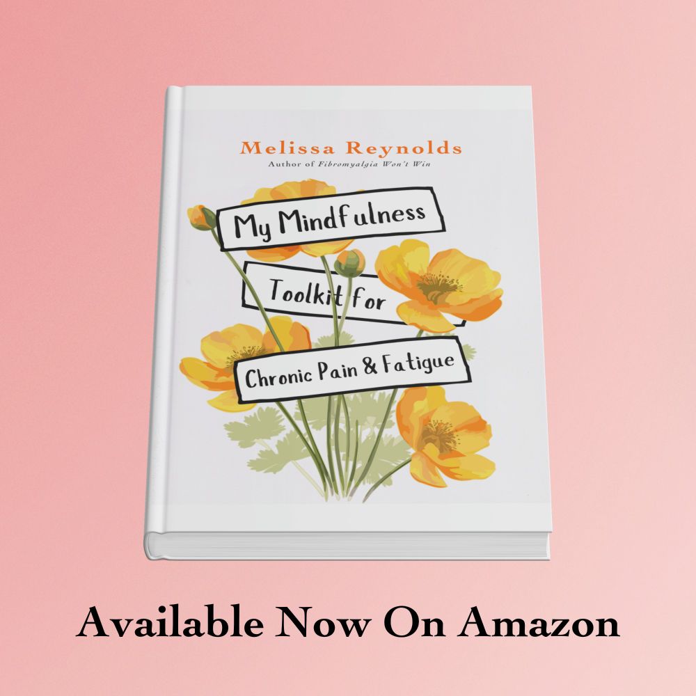 Pink background with book cover for “My Mindfulness Toolkit for Chronic Pain and Fatigue” with the text “Available Now on Amazon” below