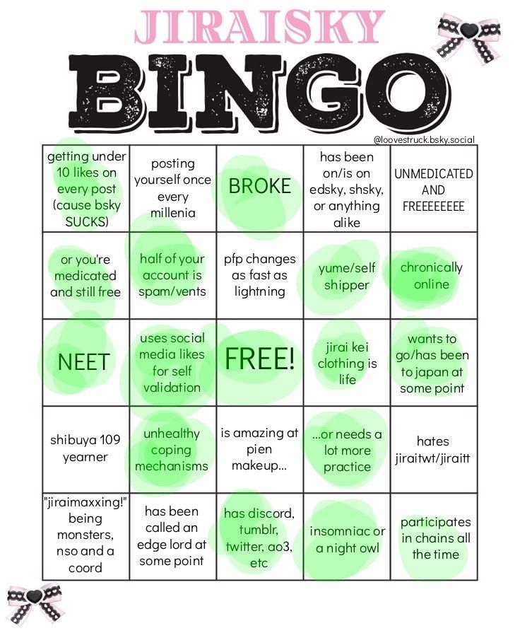 jiraisky bingo with various squares highlighted