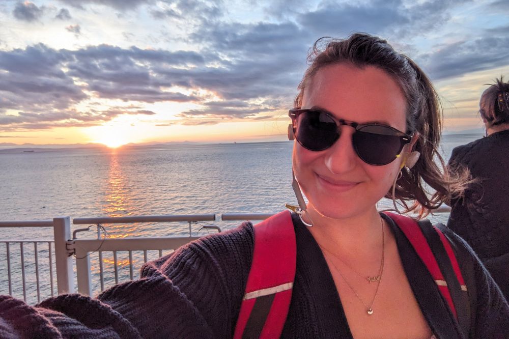 Economics student Julia Rapaport on the ferry to Victoria for her co-op work term with BCI. 