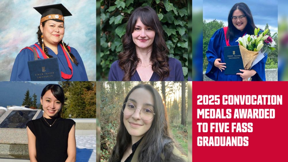 IMAGE: Photos of the five SFU FASS graduands who have been awarded 2025 convocation medals. Left to right: Kaitlyn Cunningham, Dasha Gluhareva, Sarah Law, Mayuko Arai, and Taylor Ivan.
TEXT: 2025 convocation medals awarded to five FASS graduands