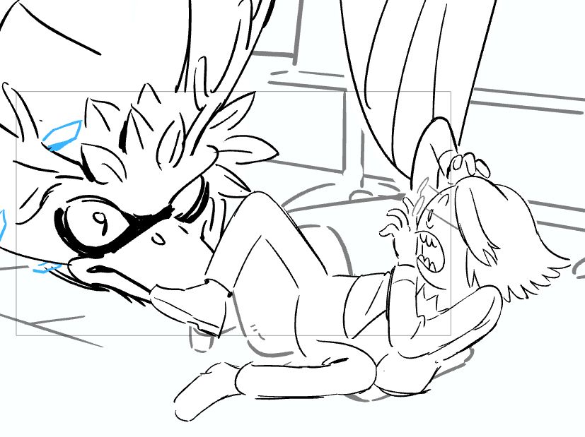 Simon, on the ground, sharply recoils at the sight of "Big Beagle!", actually Huntress Wizard in the shape of a giant eagle right behind him.