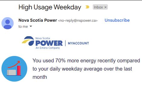 email form Emera telling me I'm using more power when it's cold