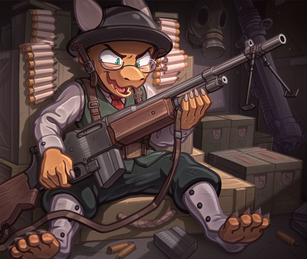 A kobold sits with his new BAR