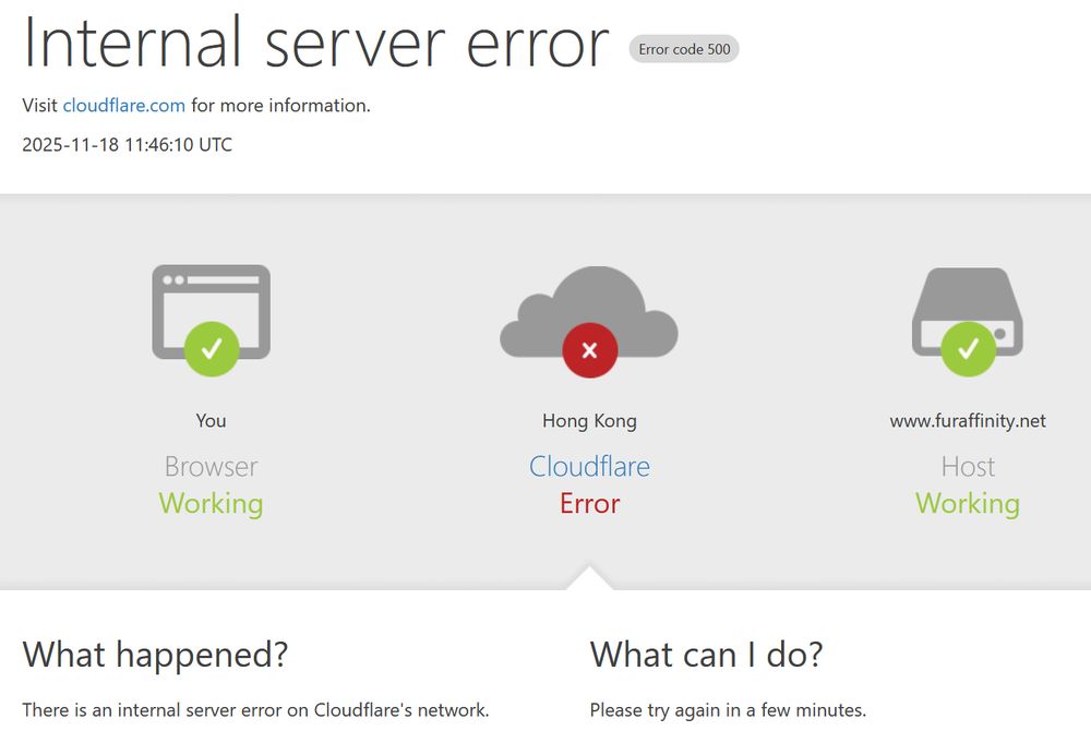 Cloudflare message indicating the Hong Kong node has an error for furaffinity.net