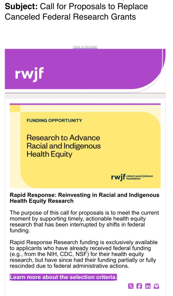 RWJF call for proposals to replace cancelled grants