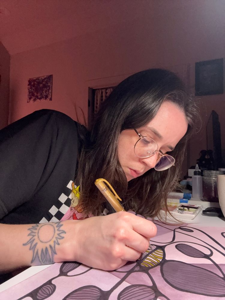 Photograph of JMG making more weird art. Fall 2024.